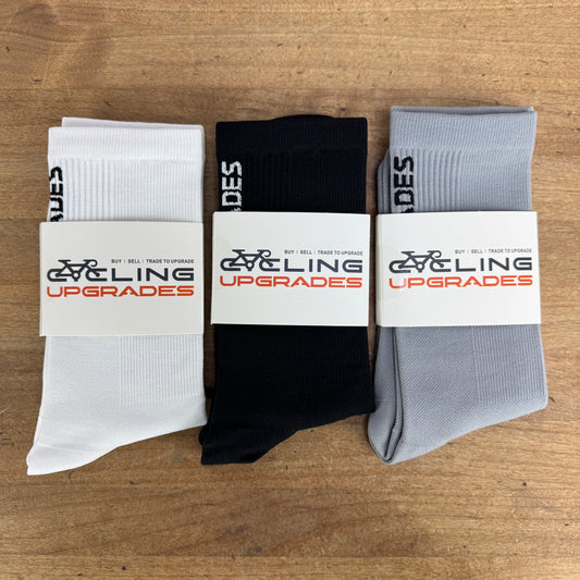 CyclingUpgrades Cycling Crew Length Socks White/Black/Gray Unisex Adult