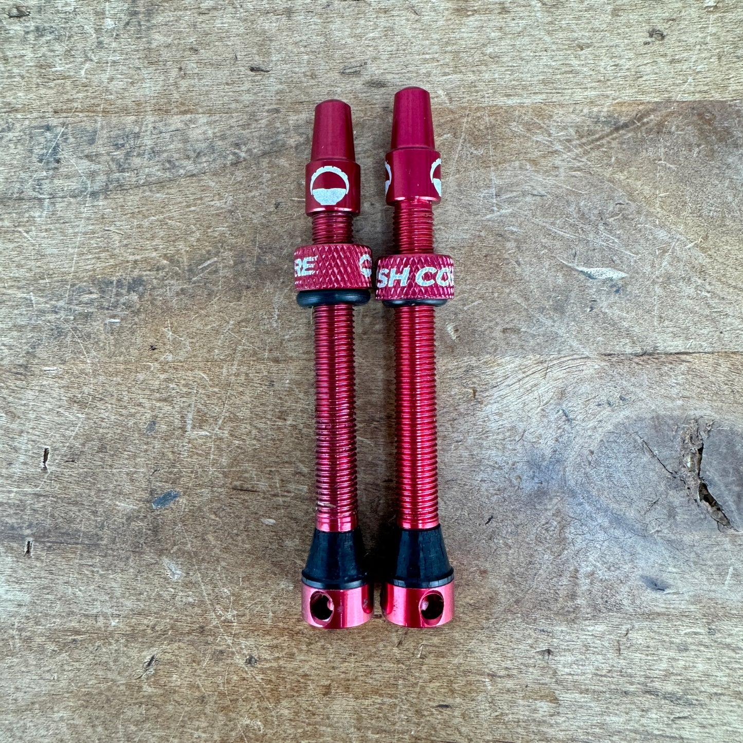 CushCore Red 45mm MTB Road Gravel Tubeless Valve Stem Set 14g