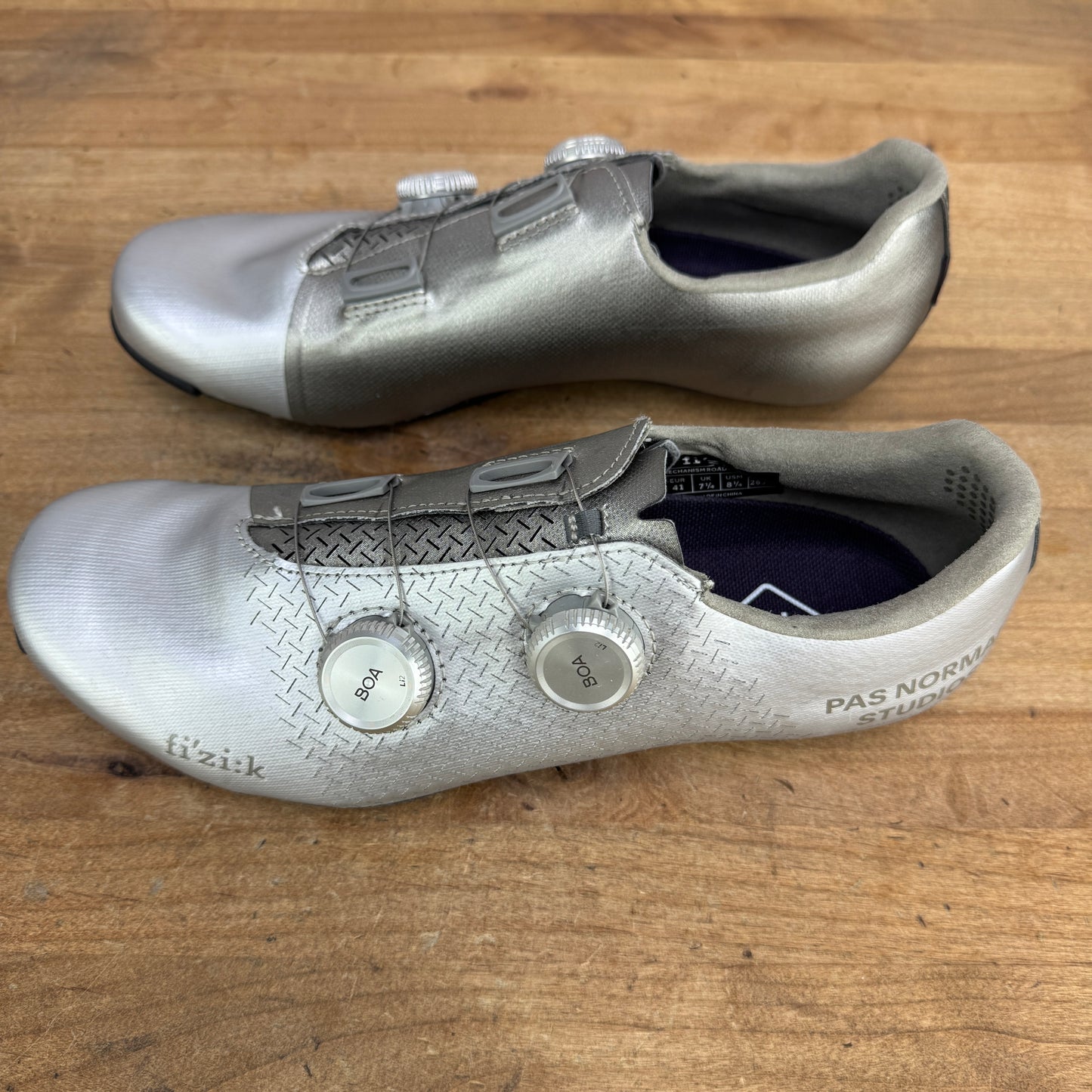 Worn Once! Fizik Mechanism x PAS Normal EU 42 Road 3-Bolt Silver Cycling Shoes