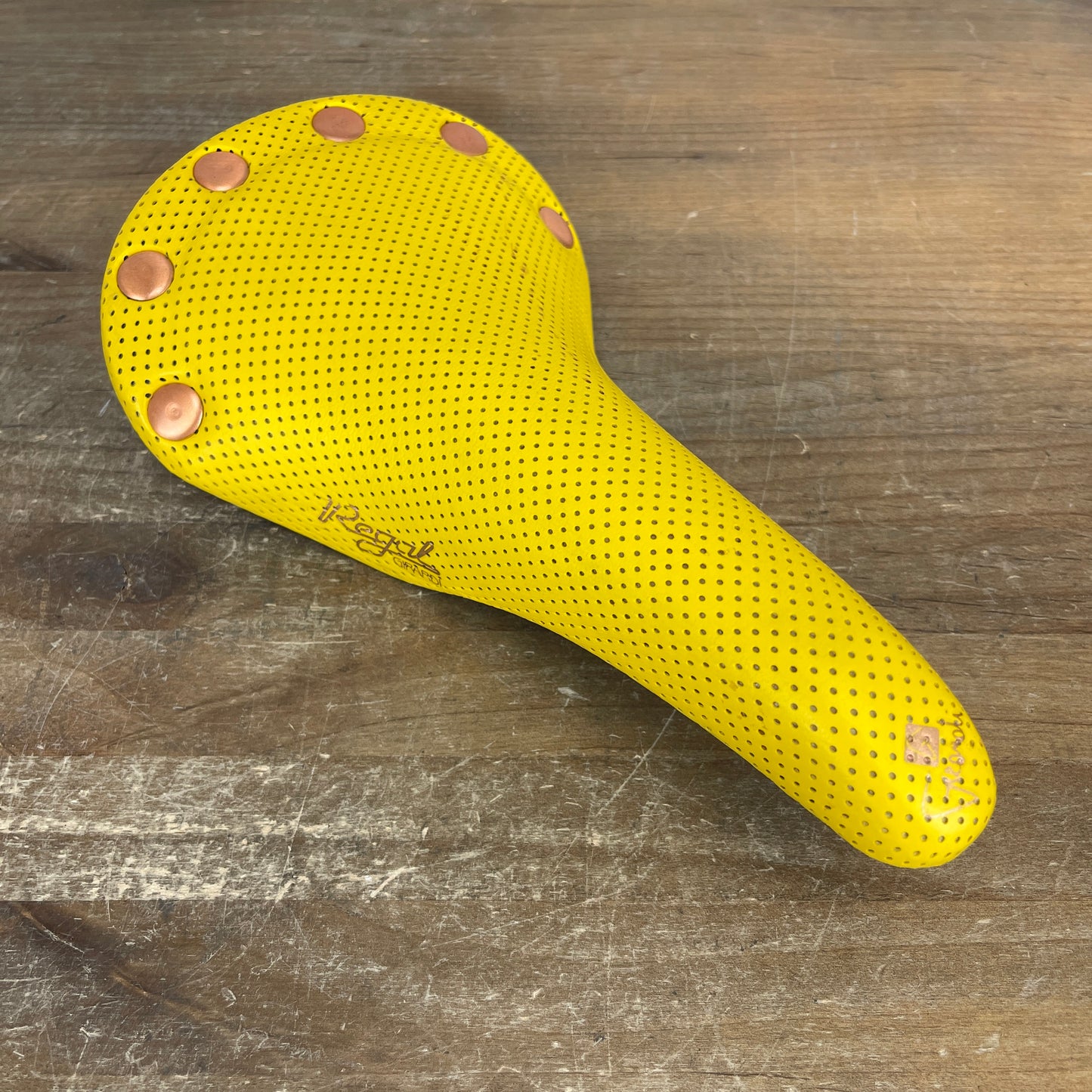 New Takeoff! 1987 San Marco Regal Girardi Yellow Perforated Saddle Cast Alloy Rails