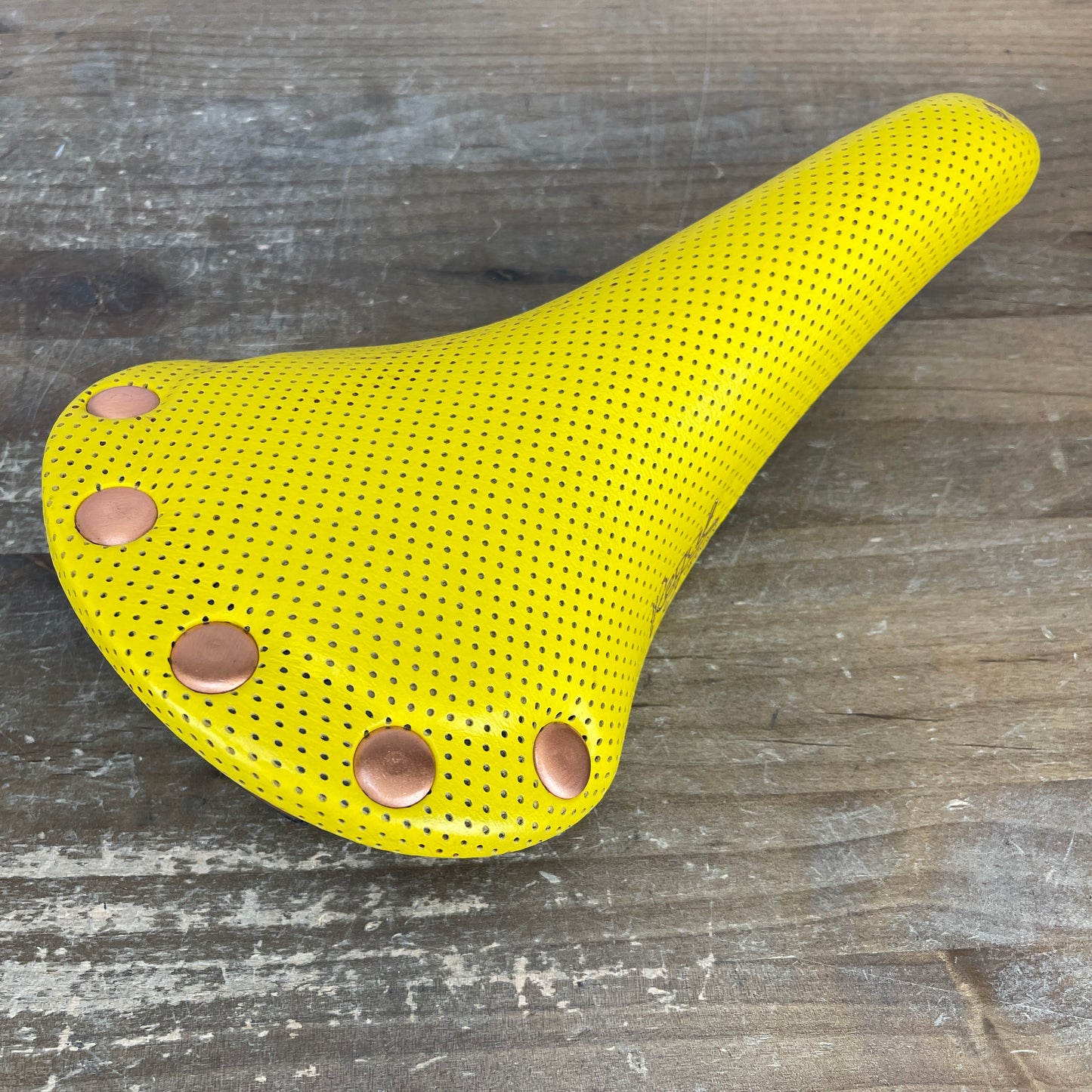 New Takeoff! 1987 San Marco Regal Girardi Yellow Perforated Saddle Cast Alloy Rails