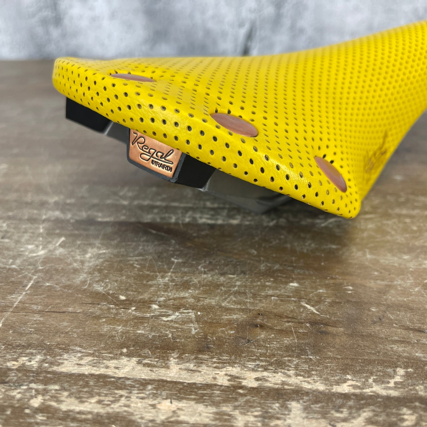 New Takeoff! 1987 San Marco Regal Girardi Yellow Perforated Saddle Cast Alloy Rails