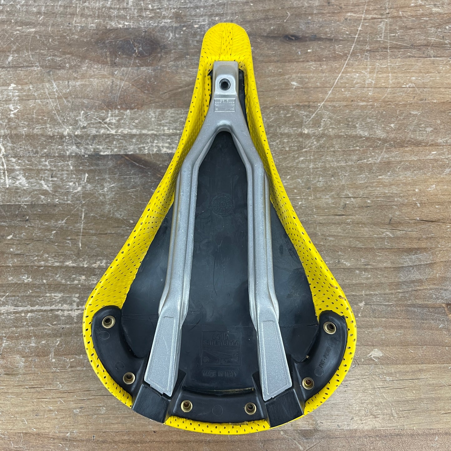 New Takeoff! 1987 San Marco Regal Girardi Yellow Perforated Saddle Cast Alloy Rails