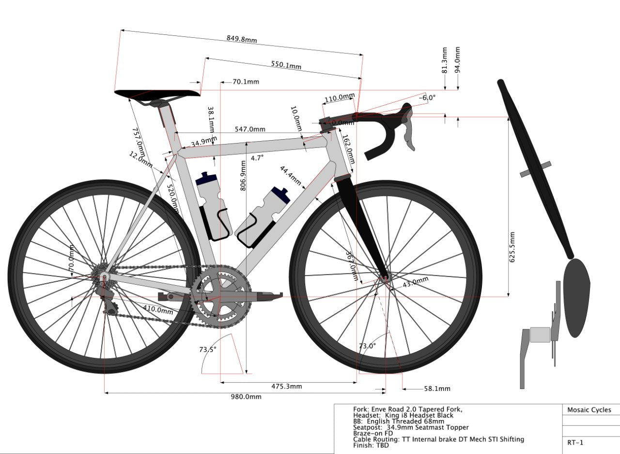 2014 Mosaic RT-1 54cm Titanium Rim Brake Road Frameset Chris King 700C 2062g