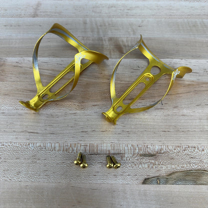 Light Use! Supacaz Fly Ano Limited Edition Gold Pair Alloy Bike Bottle Cages 36g