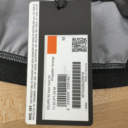 New! Assos Equip RS Rain S9 Medium Propeller Orange Cycling Vest MSRP $285