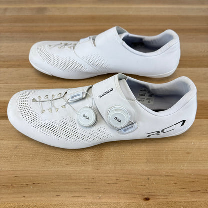 Low Mile! Shimano SH-RC703 White EU 45.5 Road 3-Bolt Boa White Cycling Shoes