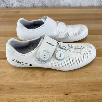 Low Mile! Shimano SH-RC703 White EU 45.5 Road 3-Bolt Boa White Cycling Shoes