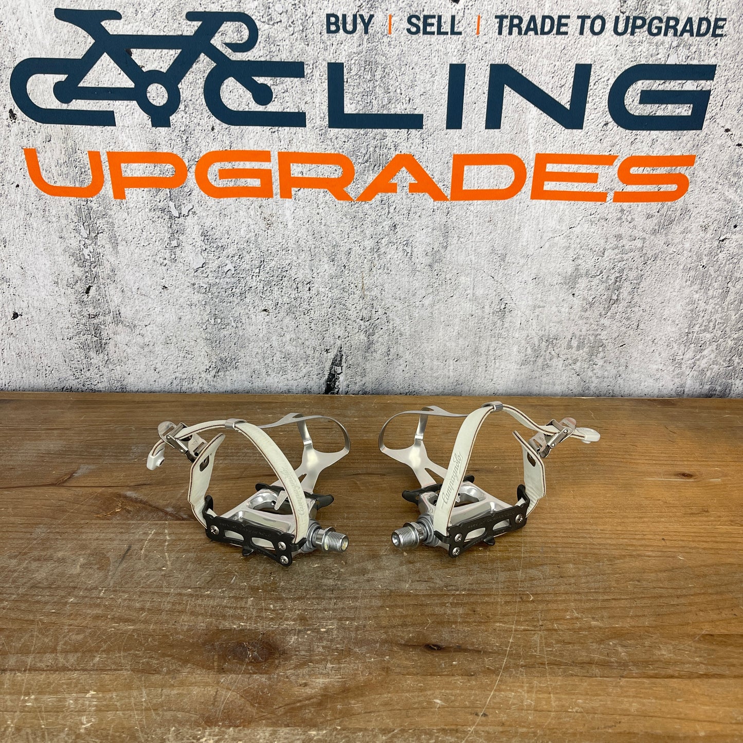New! Vintage Campagnolo C-Record Pista Track Pedals w/ Toe Clips & Campy Straps