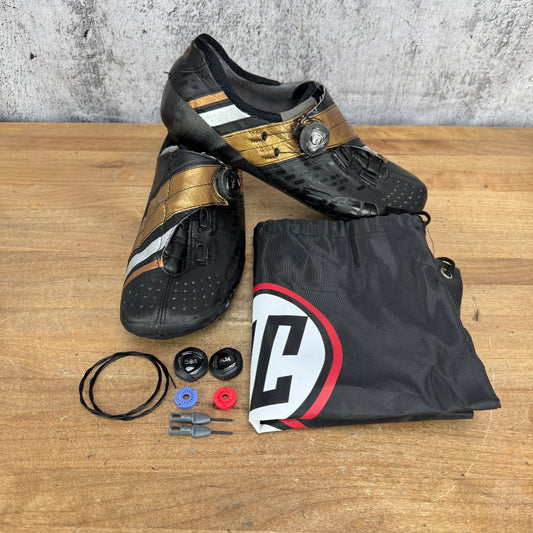 Bont Helix EU 44.5 3-Bolt Boa Carbon Black/Gold Road Cycling Shoes 551g