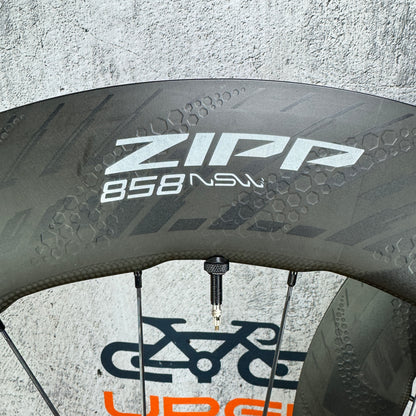 Low Mile! Zipp 858 NSW Carbon TT/Tri Tubeless Disc Bike Wheelset 1540g Cognition