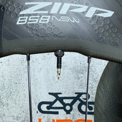 Low Mile! Zipp 858 NSW Carbon TT/Tri Tubeless Disc Bike Wheelset 1540g Cognition