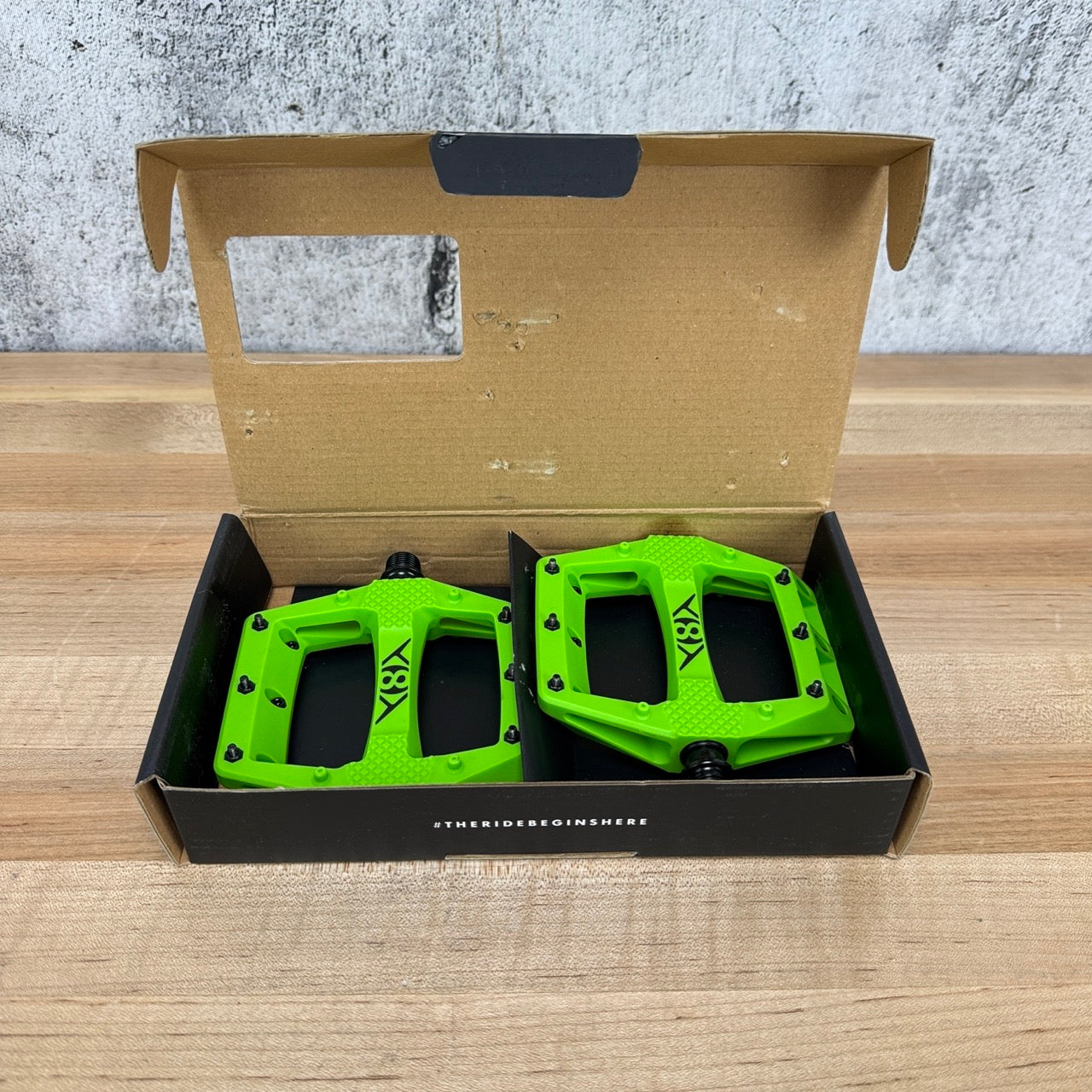 New! Origin8 Strapd Green Composite Platform/Flat MTB Bike Pedals 364g MSRP $60