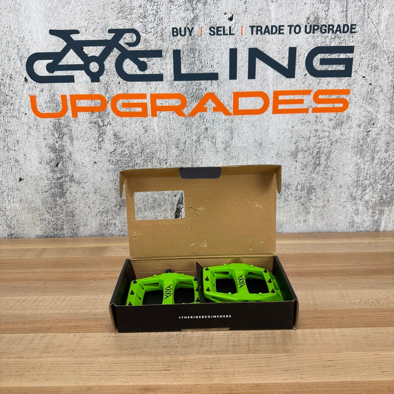 New! Origin8 Strapd Green Composite Platform/Flat MTB Bike Pedals 364g MSRP $60