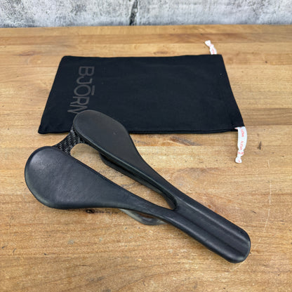 New! Bjorn Divian Black Leather 143mm 7x9mm Carbon Rails Bike Saddle 127g