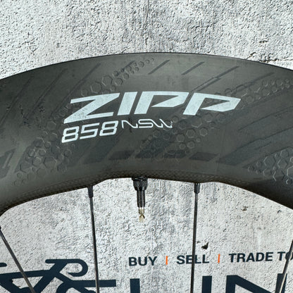 Low Mile! 2022 Zipp 858 NSW Carbon Tubeless Disc Brake Front Wheel 721g TT/Triathlon