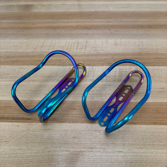 Wolf Tooth Morse Titanium Rainbow Fade Bike Water Bottle Cages Set 60g