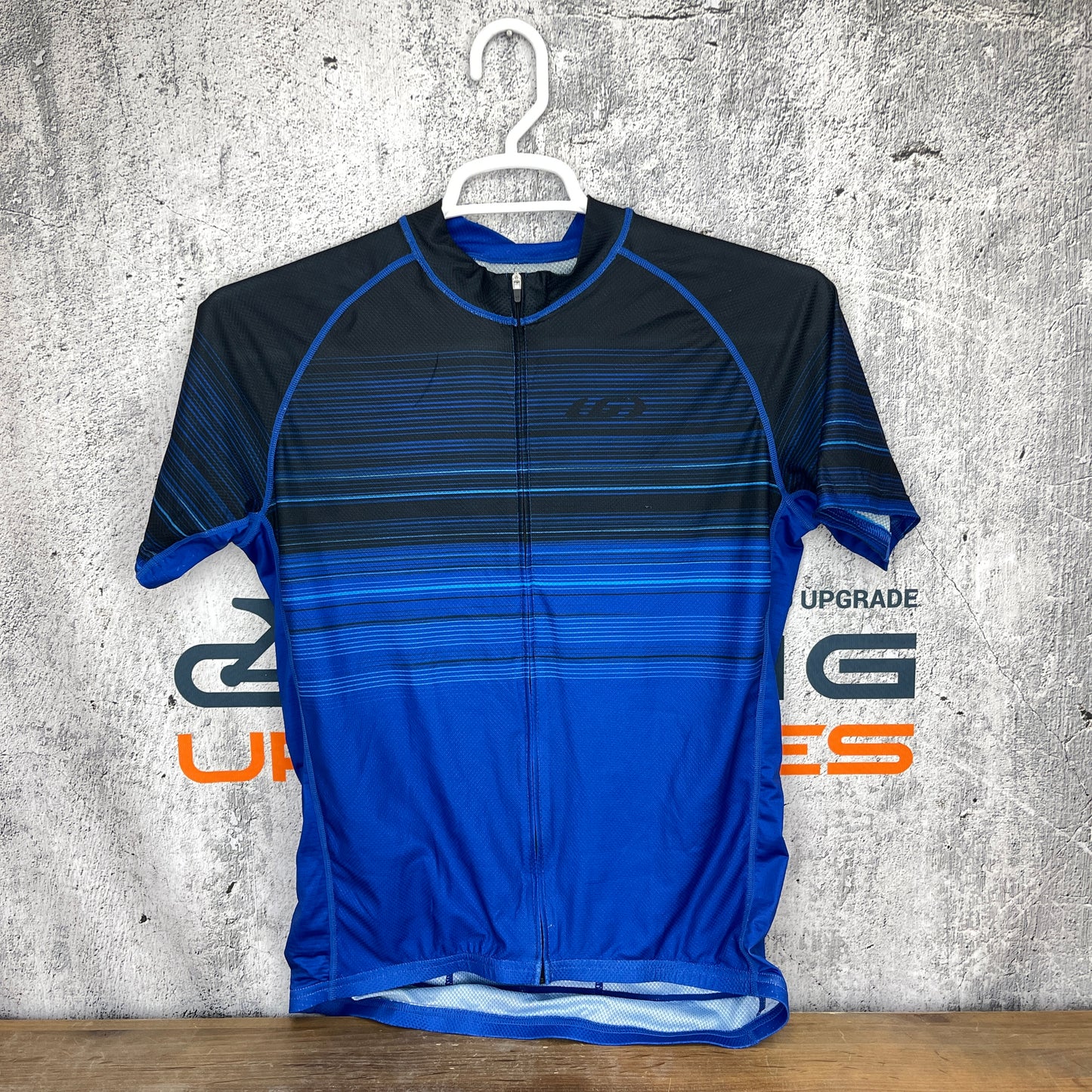 Louis Garneau Men's Large Short Sleeve Road Cycling Jersey Blue Stripped