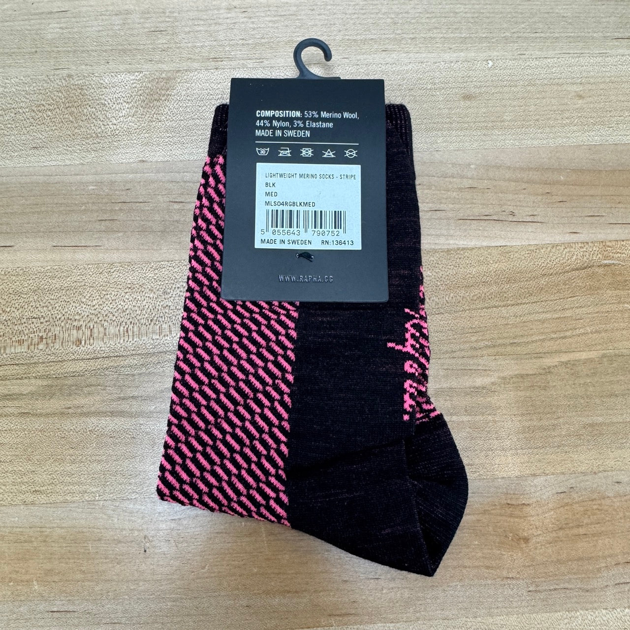 New! Rapha Lightweight Merino Stripe Medium Black Cycling Socks