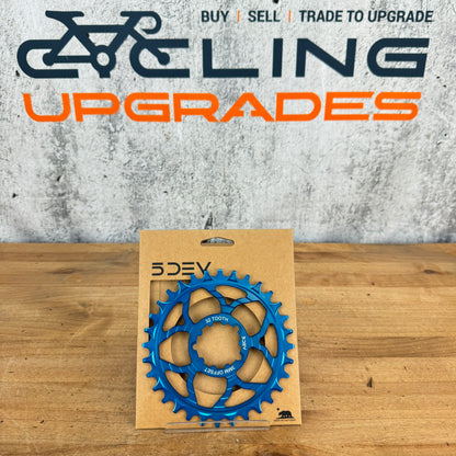 New! 5DEV 1x 32t T-Type 3mm Offset 3-bolt SRAM Direct Mount Blue Chainring 57g