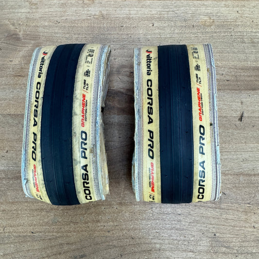 Low Mile! Pair Vittoria Corsa Pro Graphine  700c x 32mm Tan Tubeless Bike Tires
