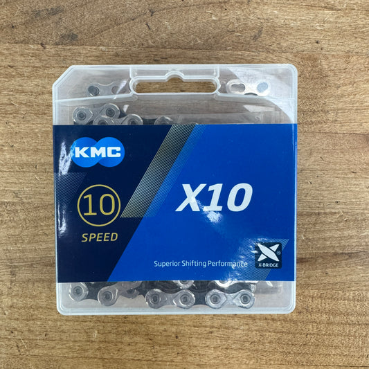 New! KMC X10 116 Links 10-Speed Silver/Black Bike Chain w/ Missing Link