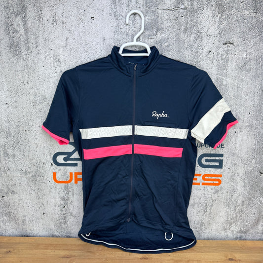 Worn Once! Rapha Brevet Short Sleve Men's Large Navy/Pink Cycling Jersey