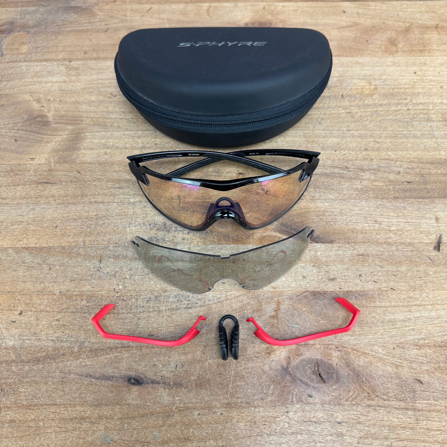 Shimano S-Phyre Black Cycling Sunglasses w/ Photochromic/Clear Lenses & Case 28g