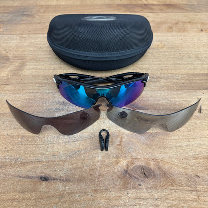 Oakley RadarLock Black Cycling Sunglasses w/ Blue/Black/Silver Lenses & Case