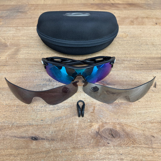 Oakley RadarLock Black Cycling Sunglasses w/ Blue/Black/Silver Lenses & Case