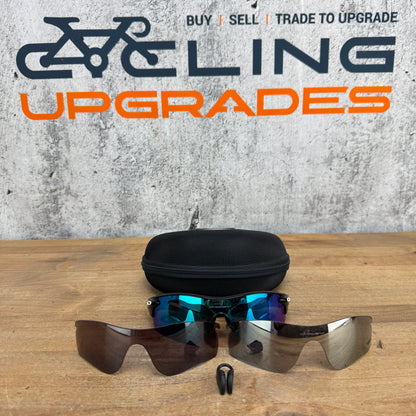 Oakley RadarLock Black Cycling Sunglasses w/ Blue/Black/Silver Lenses & Case