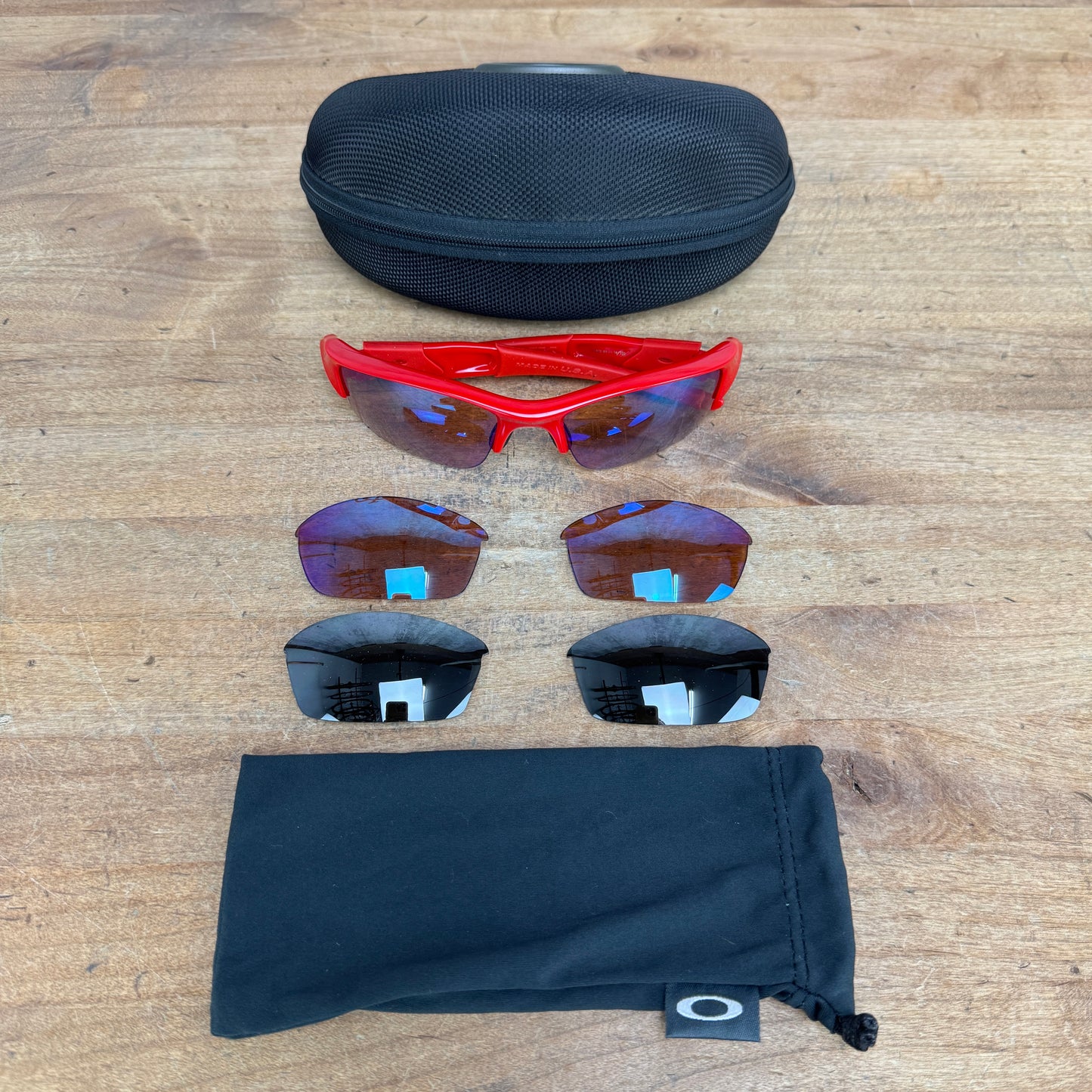 Oakley Flak Red Cycling Sunglasses w/ Black/Red/Brown Lenses & Case