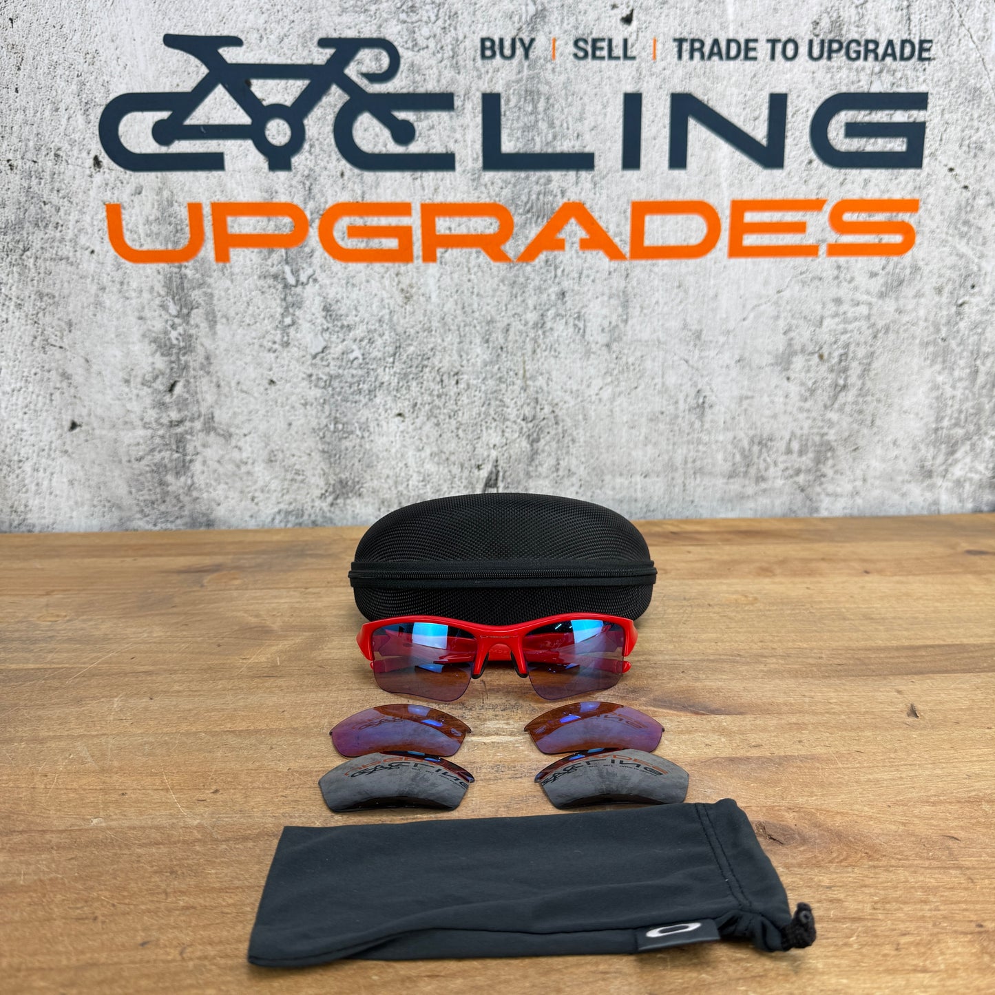 Oakley Flak Red Cycling Sunglasses w/ Black/Red/Brown Lenses & Case