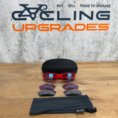 Oakley Flak Red Cycling Sunglasses w/ Black/Red/Brown Lenses & Case