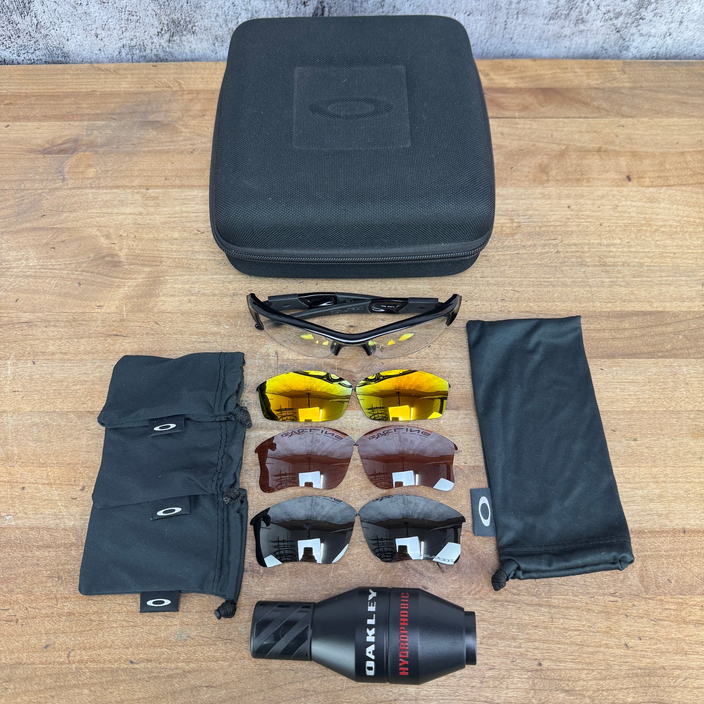 Oakley Flak Black Cycling Sunglasses w/ Black/Brown/Gold/Clear Lenses & Case