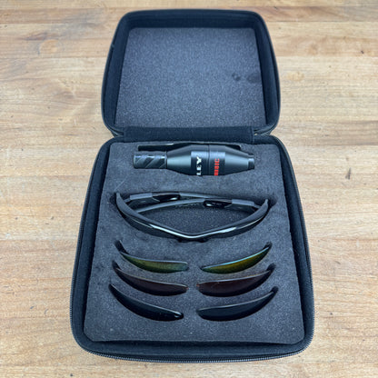 Oakley Flak Black Cycling Sunglasses w/ Black/Brown/Gold/Clear Lenses & Case