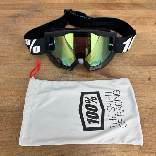 Light Use! 100 Percent Strata 1 Green Mirror Lens MTB Goggles w/ tear off post