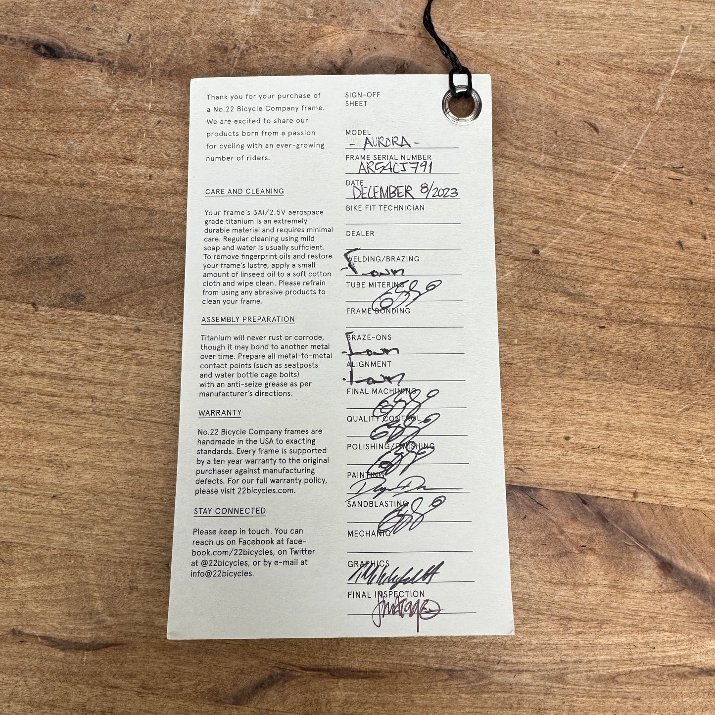 Mint! 2023 No. 22 Aurora 54cm Titanium Disc Brake Frameset 700c 2935g