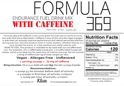 Formula 369 Endurance Fuel Drink Mix With Caffeine 3lb Bag for Endurance Sports