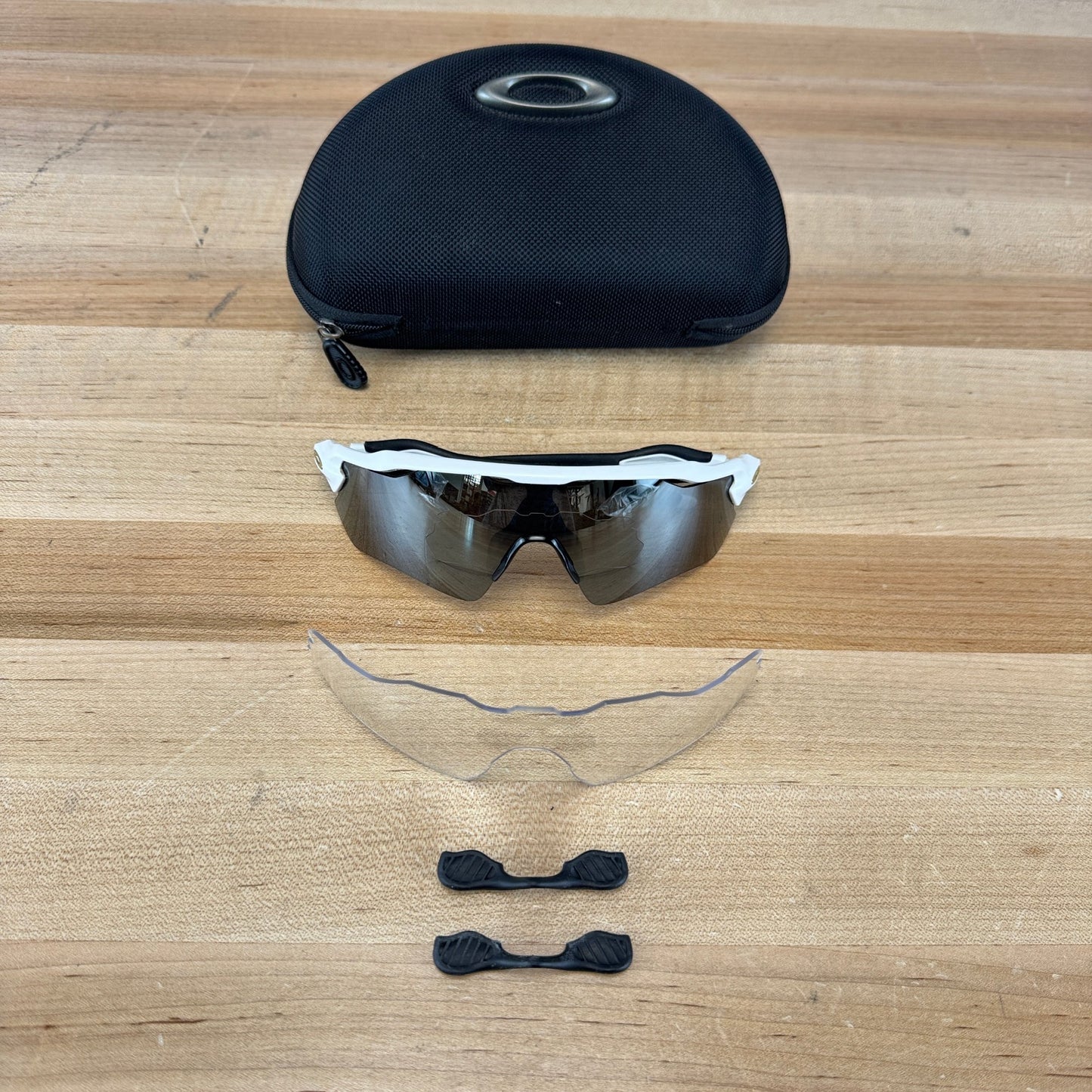 Light Use! 2019 Oakley Radar EV White Frame Black/Clear Lens Cycling Sunglasses