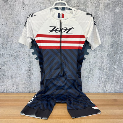 Light Use! Zoot Ultra Tri P1x Racesuit Blue White Red Men's Triathlon Skinsuit