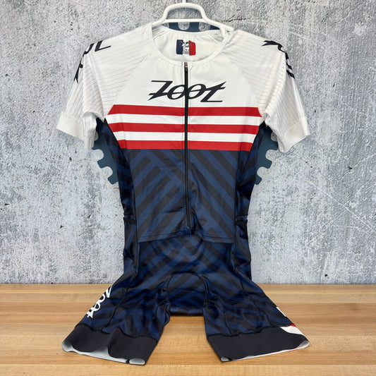Light Use! Zoot Ultra Tri P1x Racesuit Blue White Red Men's Triathlon Skinsuit