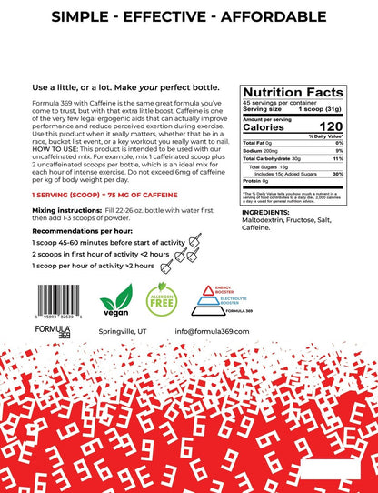 Formula 369 Endurance Fuel Drink Mix With Caffeine 3lb Bag for Endurance Sports