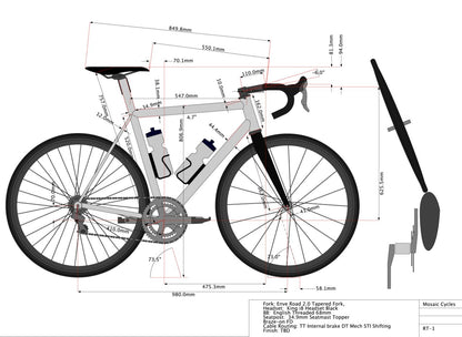 2014 Mosaic RT-1 54cm Titanium Rim Brake Road Frameset Chris King 700C 2062g