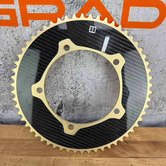 New! Aerocoach Aten Aluminum 144BCD Carbon 58t 5-Bolt 1x Chainring MSRP $306