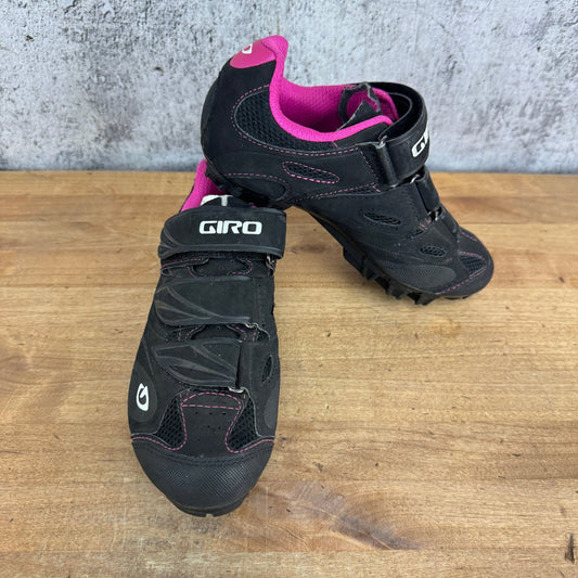 New! Giro Riela Women's 36 EU Black/Pink Velcro Strap 2-Bolt Cycling Shoes