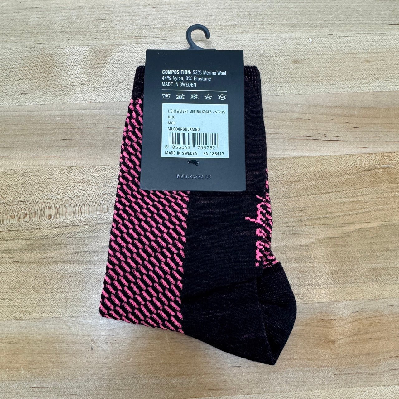 New! Rapha Lightweight Merino Stripe Medium Black Cycling Socks