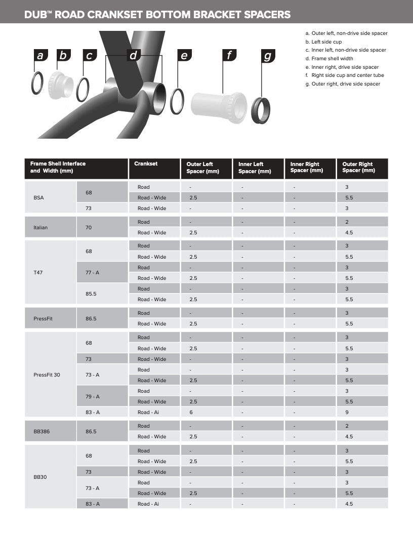 New! SRAM DUB Road Bottom Bracket - Various Frame Shell Types Available