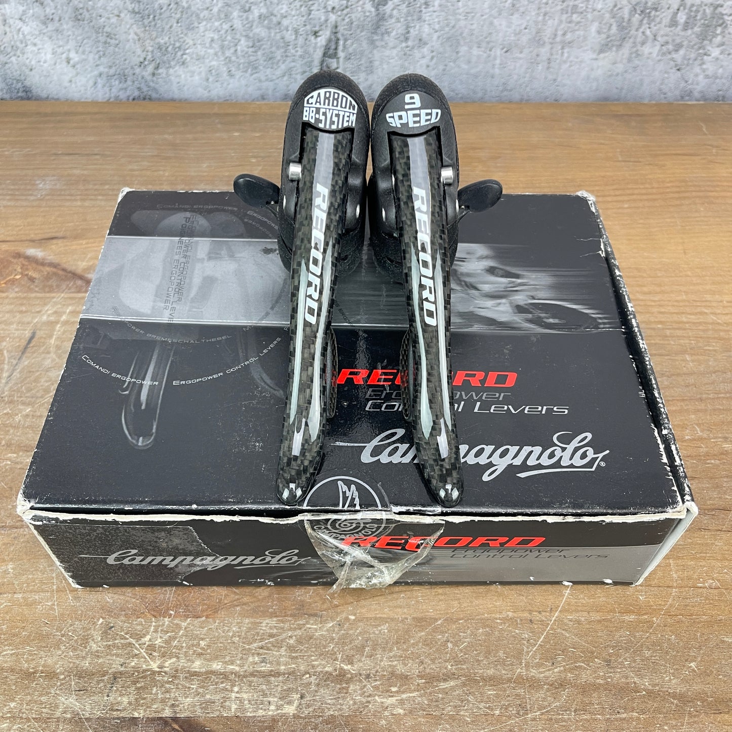 New! Vintage Campagnolo Record 9-Speed Ergopower EP01-RE09 Carbon Shifters