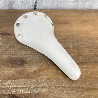 Velo White Riveted Vintage-Style 7x7mm Alloy Rails Road Bike Saddle 150mm